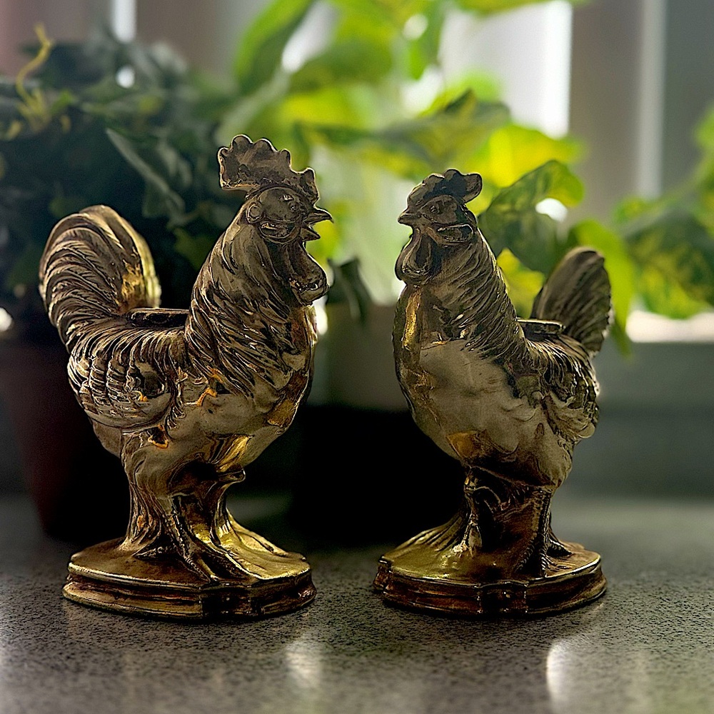 Rare vintage Rooster and chicken  candle holders Collectible Figurines